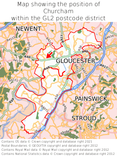 Map showing location of Churcham within GL2
