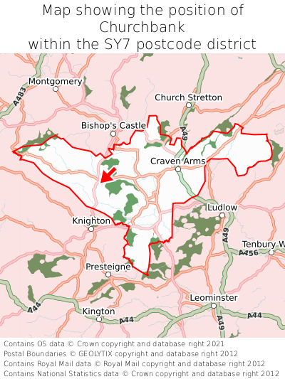 Map showing location of Churchbank within SY7
