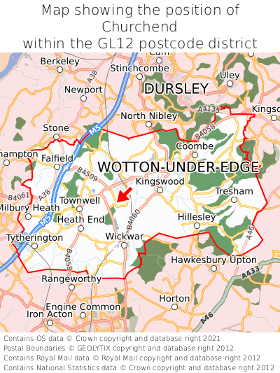 Map showing location of Churchend within GL12