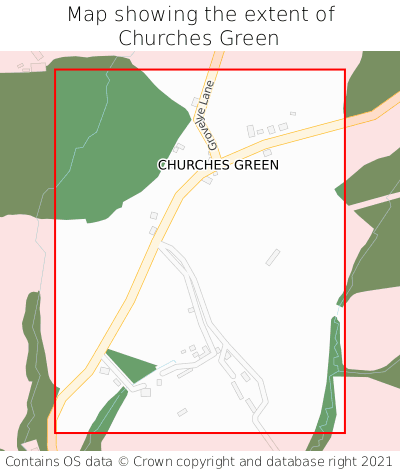 Map showing extent of Churches Green as bounding box