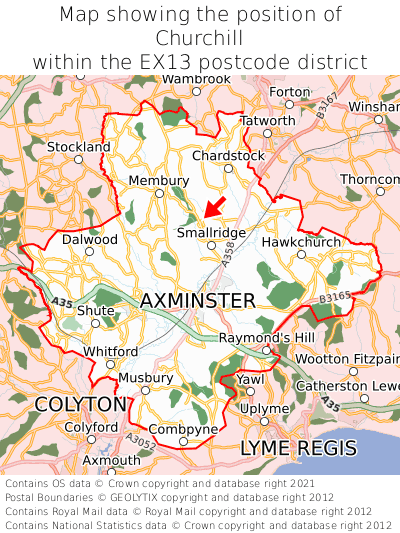 Map showing location of Churchill within EX13