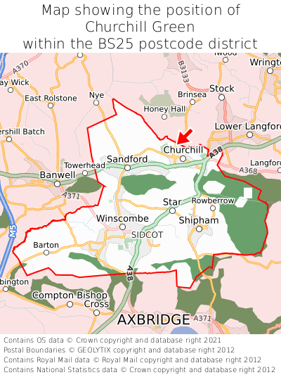 Map showing location of Churchill Green within BS25