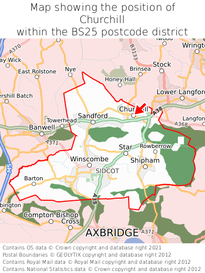 Map showing location of Churchill within BS25