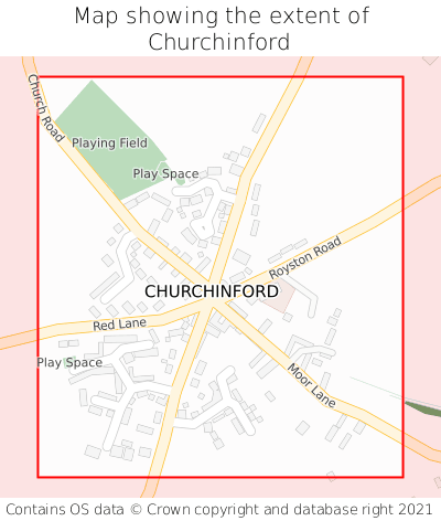 Map showing extent of Churchinford as bounding box