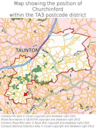Map showing location of Churchinford within TA3