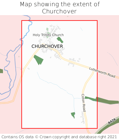 Map showing extent of Churchover as bounding box