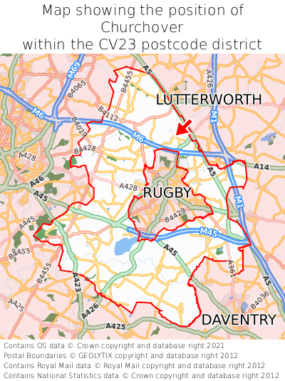 Map showing location of Churchover within CV23