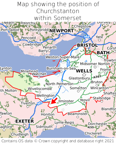 Map showing location of Churchstanton within Somerset