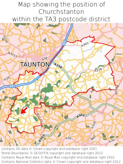 Map showing location of Churchstanton within TA3