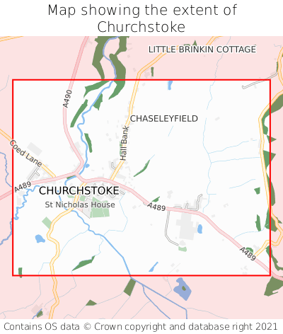 Map showing extent of Churchstoke as bounding box
