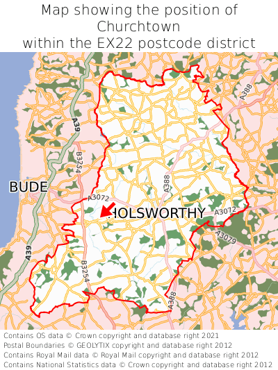 Map showing location of Churchtown within EX22