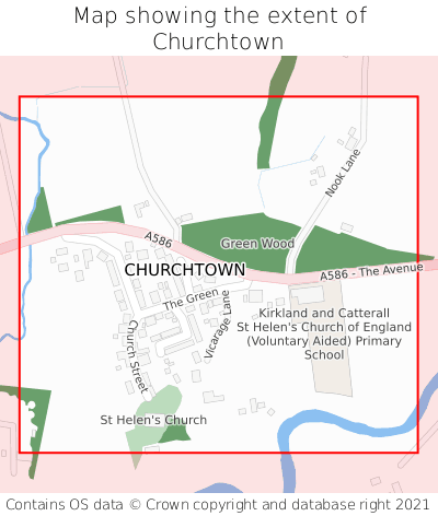 Map showing extent of Churchtown as bounding box