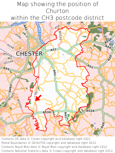 Map showing location of Churton within CH3