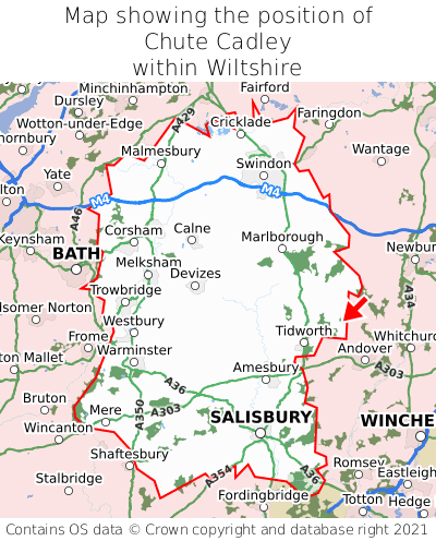 Map showing location of Chute Cadley within Wiltshire