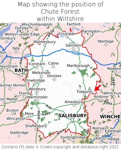 Map showing location of Chute Forest within Wiltshire