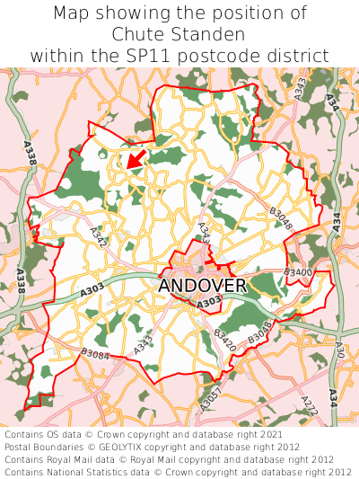 Map showing location of Chute Standen within SP11