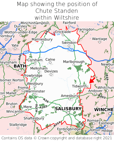 Map showing location of Chute Standen within Wiltshire