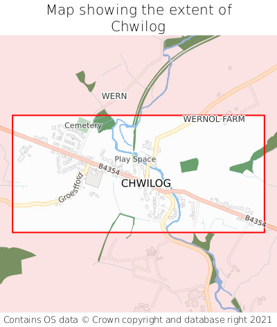 Map showing extent of Chwilog as bounding box