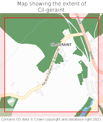Map showing extent of Cil-geraint as bounding box