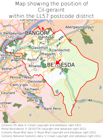 Map showing location of Cil-geraint within LL57