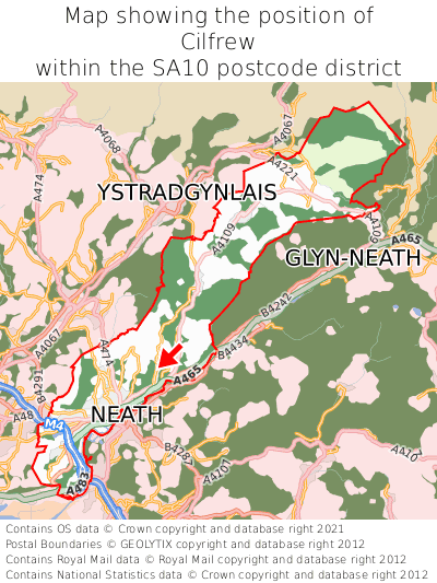 Map showing location of Cilfrew within SA10