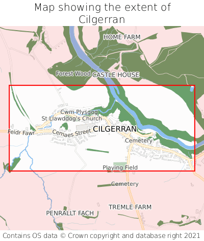 Map showing extent of Cilgerran as bounding box