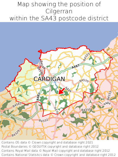 Map showing location of Cilgerran within SA43