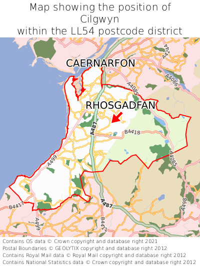 Map showing location of Cilgwyn within LL54