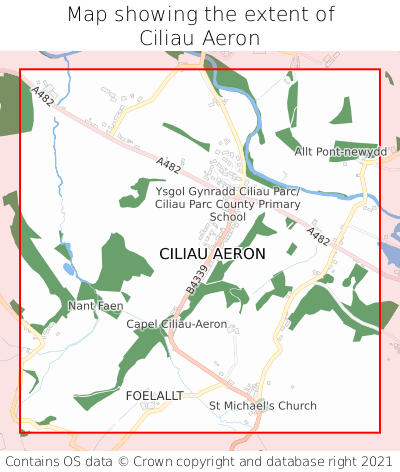 Map showing extent of Ciliau Aeron as bounding box