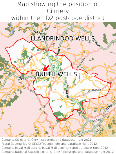 Map showing location of Cilmery within LD2