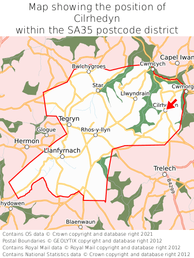 Map showing location of Cilrhedyn within SA35