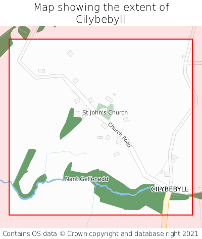 Map showing extent of Cilybebyll as bounding box