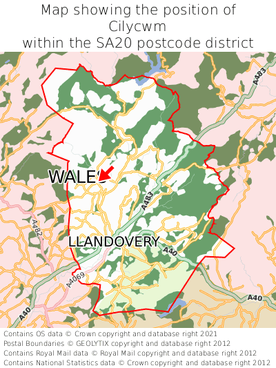 Map showing location of Cilycwm within SA20