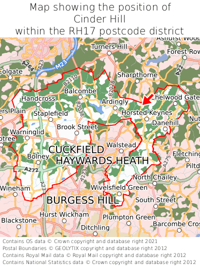Map showing location of Cinder Hill within RH17
