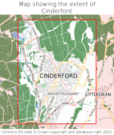 Map showing extent of Cinderford as bounding box