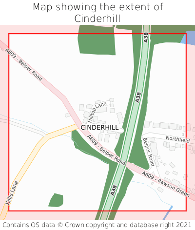 Map showing extent of Cinderhill as bounding box