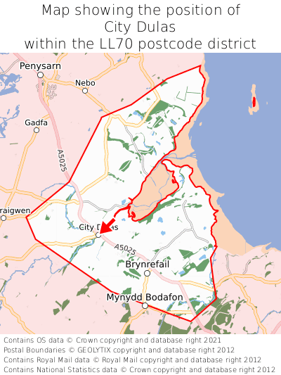 Map showing location of City Dulas within LL70