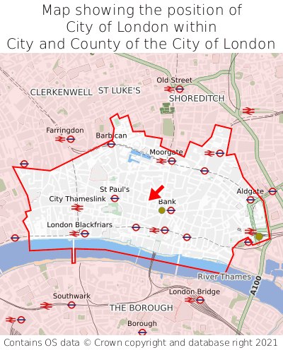 Map showing location of City of London within City and County of the City of London