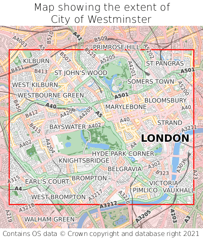 Map showing extent of City of Westminster as bounding box