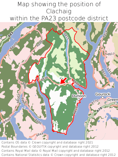 Map showing location of Clachaig within PA23