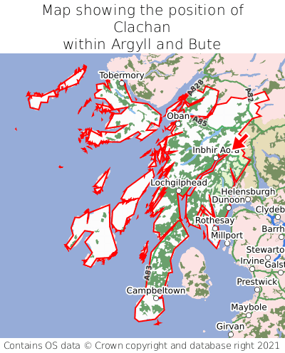 Map showing location of Clachan within Argyll and Bute