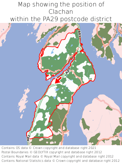 Map showing location of Clachan within PA29