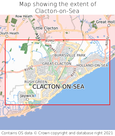 Map showing extent of Clacton-on-Sea as bounding box