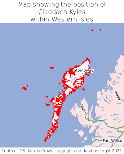 Map showing location of Claddach Kyles within Western Isles