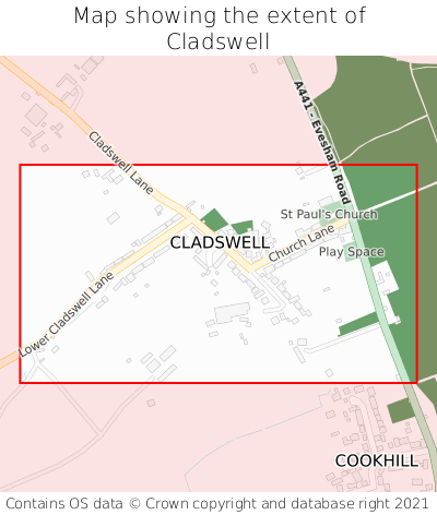 Map showing extent of Cladswell as bounding box