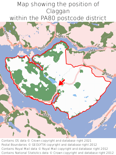 Map showing location of Claggan within PA80