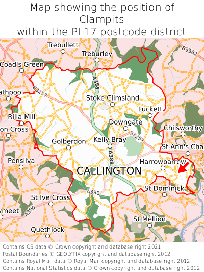 Map showing location of Clampits within PL17