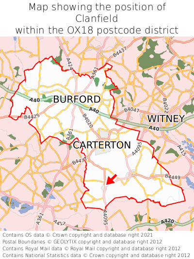 Map showing location of Clanfield within OX18