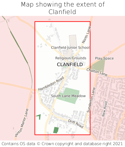 Map showing extent of Clanfield as bounding box