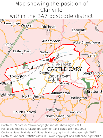 Map showing location of Clanville within BA7